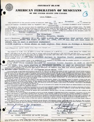 Gordon Lightfoot Performance Contracts